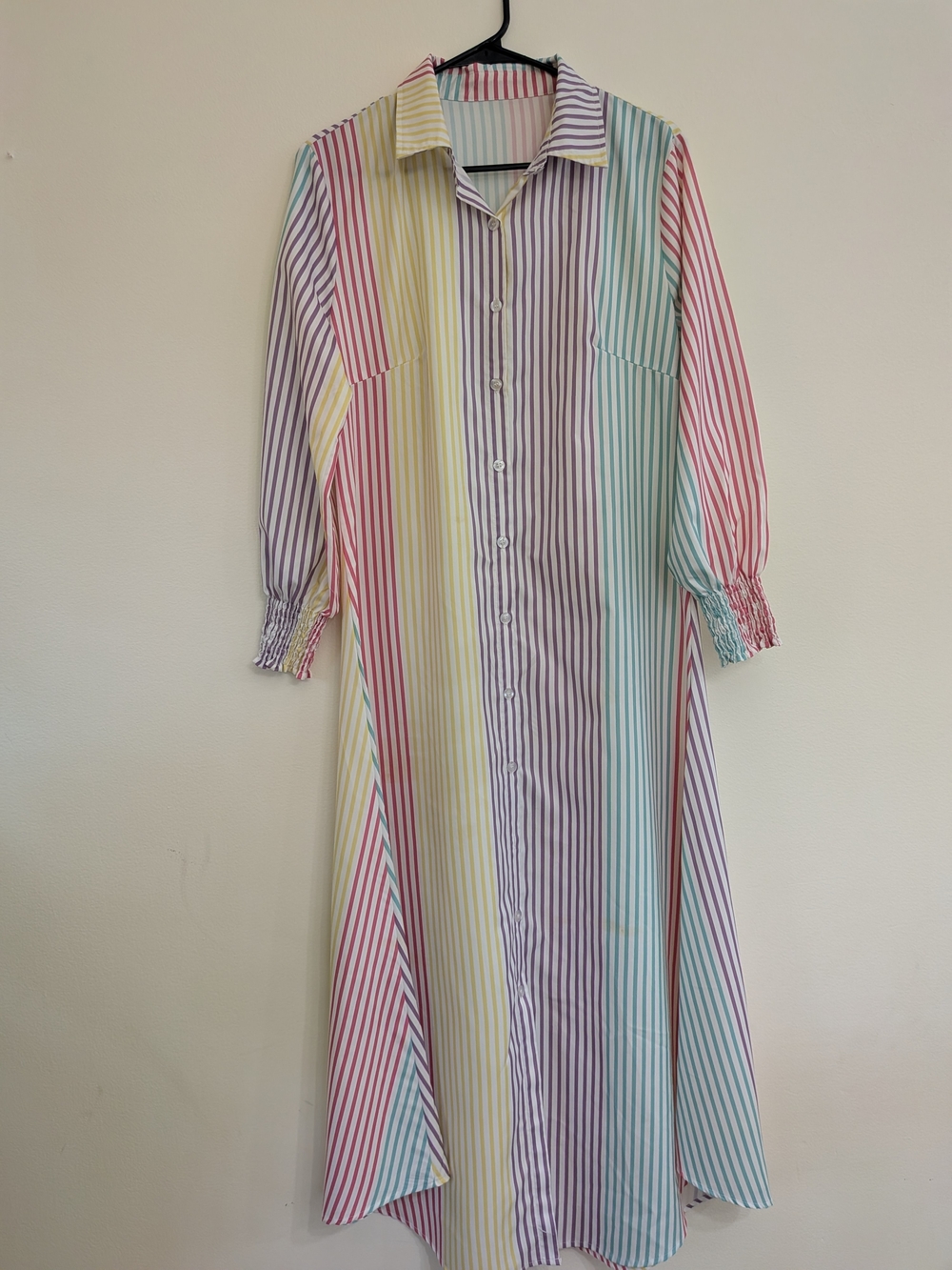 Comfortable Womens Rainbow Strip Pastel Button- Up Front Maxi Dress - Picture 3 of 10